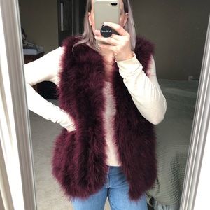 Haute Hippie Marabou Luxe Feather Vest Burgundy
